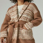 Lucky Brand Women's Fair Isle Sweater Coatigan Brown Size XL