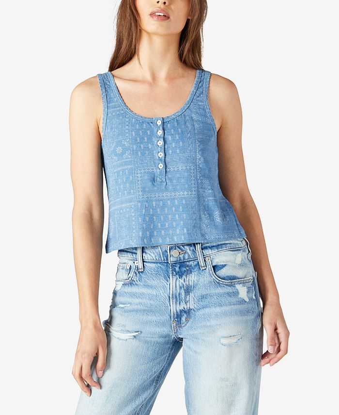Lucky Brand Women's Waffle Henley Tank Blue