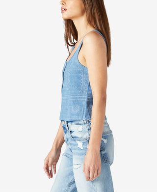 Lucky Brand Women's Waffle Henley Tank Blue Size XX-Large