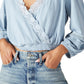 Lucky Brand Women's Eyelet Faux Wrap Cotton Top Blue Size X-Large