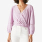 Lucky Brand Women's Eyelet Faux Wrap Cotton Top Purple Size X-Small