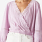 Lucky Brand Women's Eyelet Faux Wrap Cotton Top Purple Size X-Large