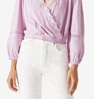 Lucky Brand Women's Eyelet Faux Wrap Cotton Top Purple Size X-Large