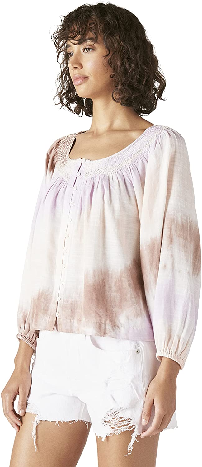 Lucky Brand Women's Embroidered Peasant Blouse Purple Size Medium