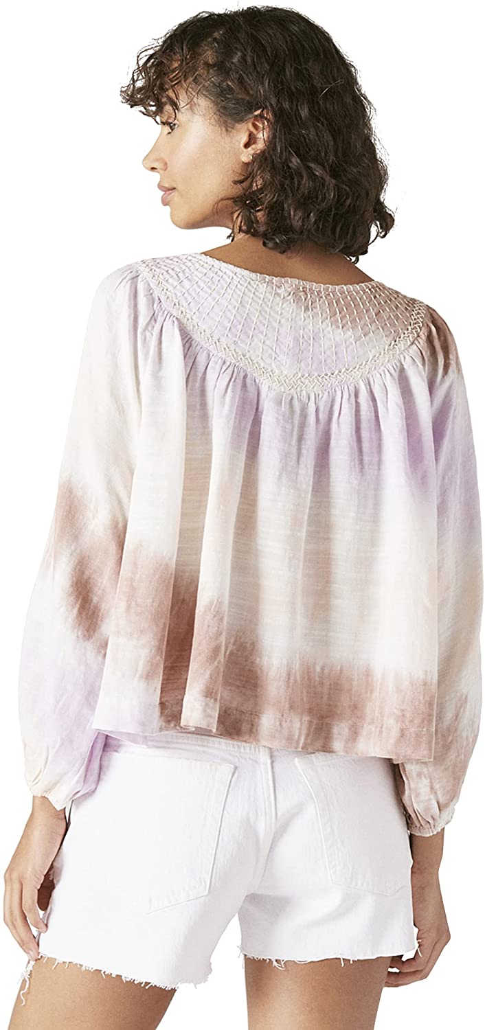Lucky Brand Women's Embroidered Peasant Blouse Purple Size Medium