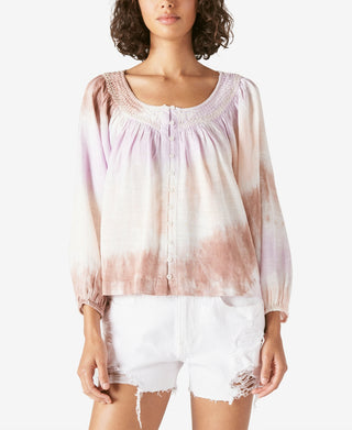 Lucky Brand Women's Embroidered Peasant Blouse Purple Size Medium