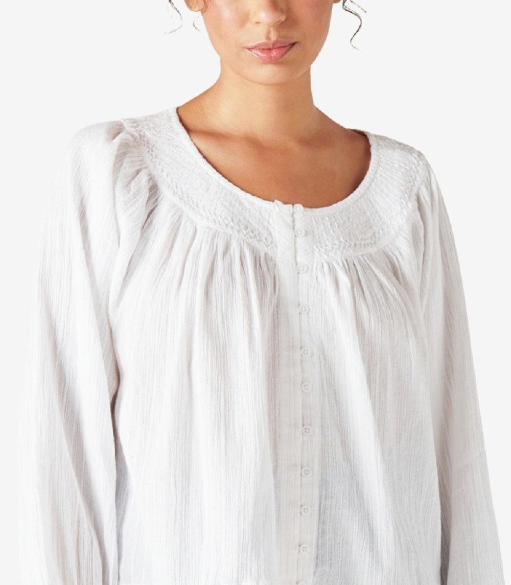 Lucky Brand Women's Embroidered Button Front Cotton Peasant Blouse White Size Large