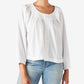 Lucky Brand Women's Embroidered Button Front Cotton Peasant Blouse White Size Large
