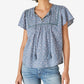 Lucky Brand Women's Pintuck Ladder Stitch Top Blue Size Small