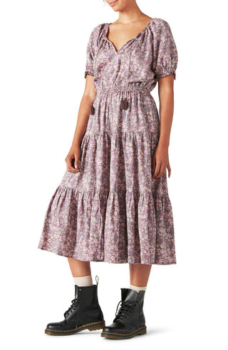 Lucky Brand Women's Floral Smocked Waist Maxi Dress Red Size Medium