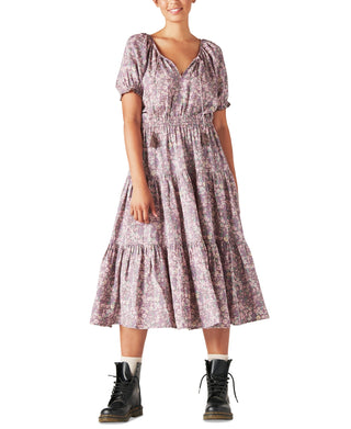 Lucky Brand Women's Floral Smocked Waist Maxi Dress Red Size Medium