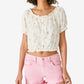 Lucky Brand Women's Short Sleeve Bubble Hem Crop Top White Size Medium