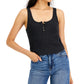 Lucky Brand Women's Waffle Boy Henley Tank Top Black