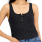 Lucky Brand Women's Waffle Boy Henley Tank Top Black
