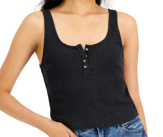 Lucky Brand Women's Waffle Boy Henley Tank Top Black