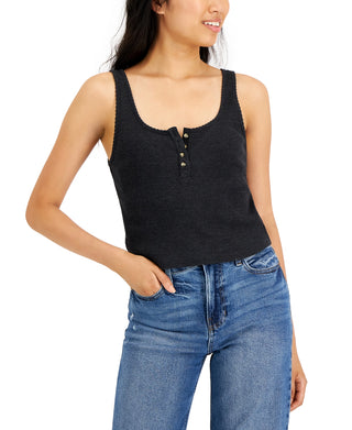 Lucky Brand Women's Waffle Boy Henley Tank Top Black