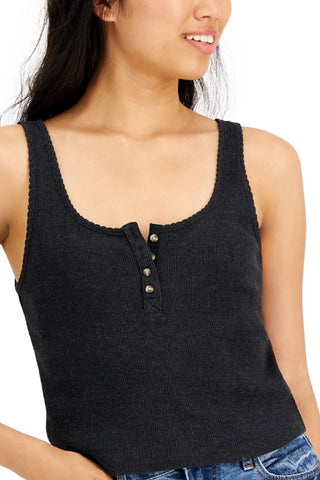 Lucky Brand Women's Waffle Boy Henley Tank Top Black
