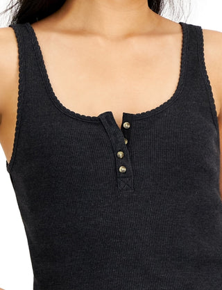 Lucky Brand Women's Waffle Boy Henley Tank Top Black