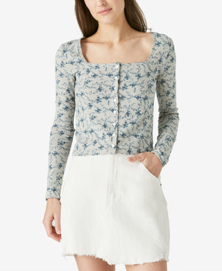 Lucky Brand Women's Pointelle Cardigan Top Blue Size Large