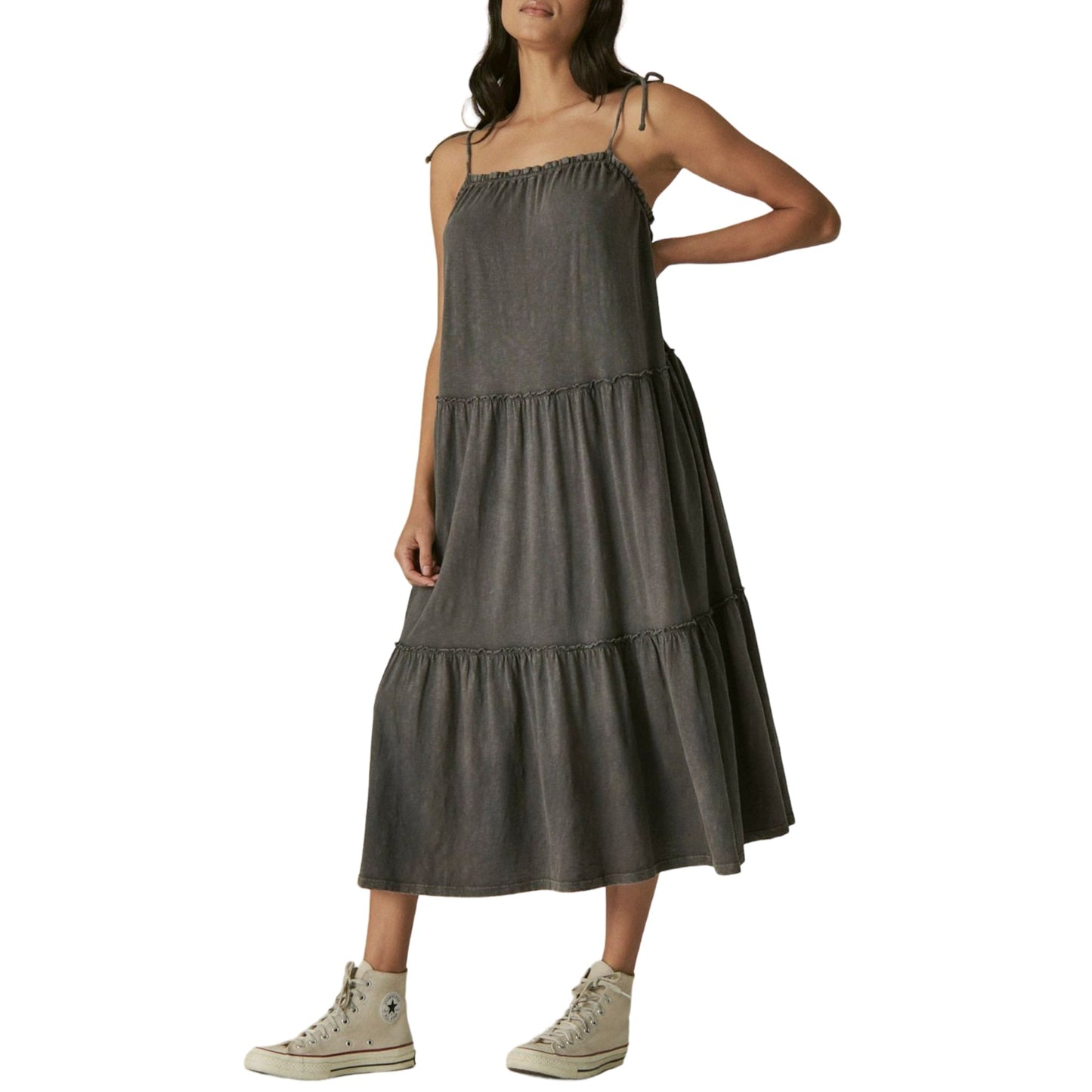 Lucky Brand Women's Cotton Tiered Dress Black Size Small
