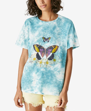Lucky Brand Women's Butterfly Geo Graphic Boyfriend Tee Blue