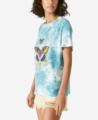 Lucky Brand Women's Butterfly Geo Graphic Boyfriend Tee Blue