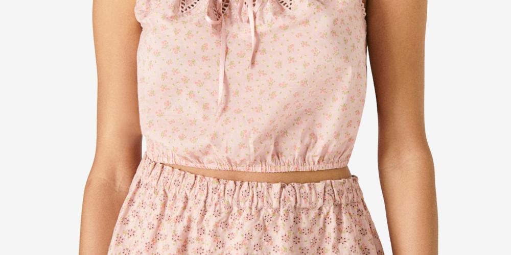 Lucky Brand Women's Floral Print Cotton Cropped Camisole Pink Size X-Large
