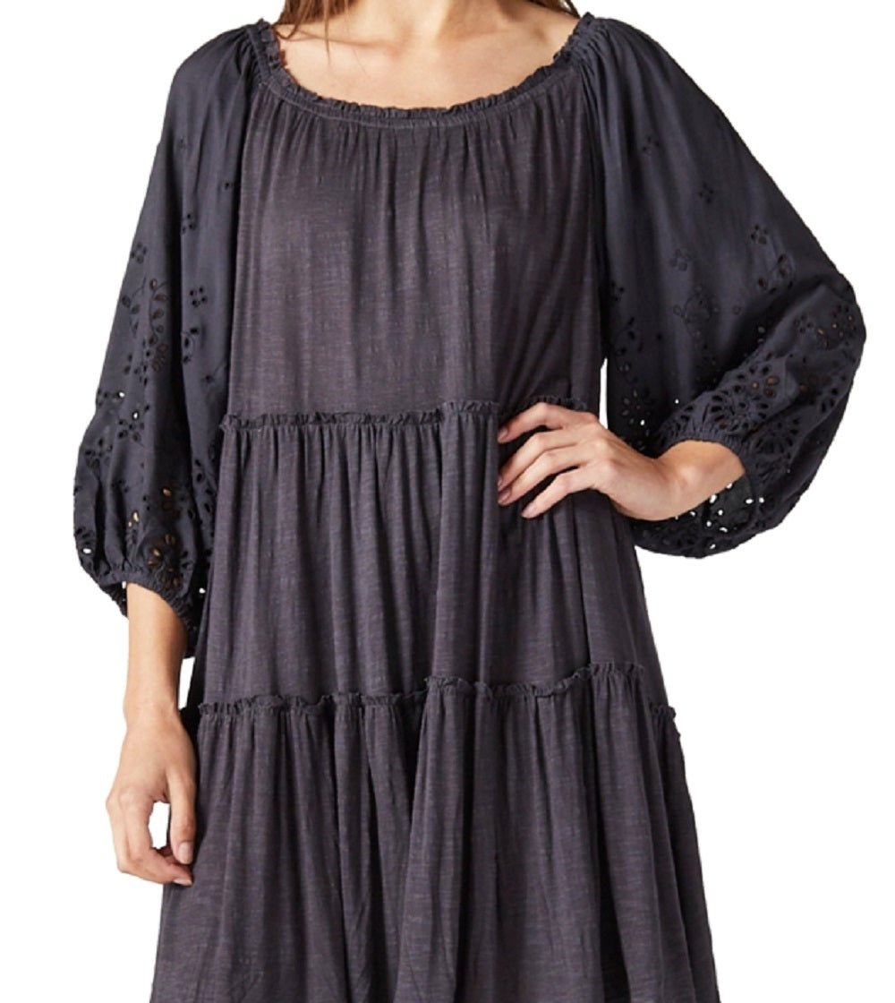 Lucky Brand Women's Tiered Bracelet Sleeve Tunic Dress Black Size Medium