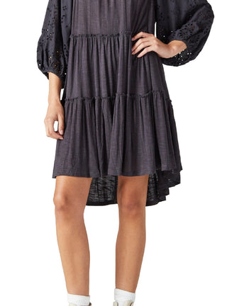 Lucky Brand Women's Tiered Bracelet Sleeve Tunic Dress Black Size Medium