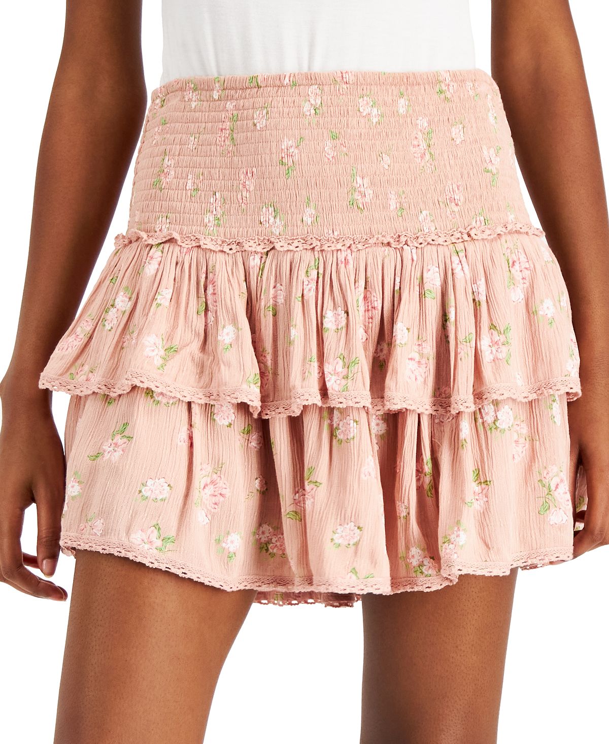 Lucky Brand Women's Floral Print Tiered Mini Skirt Pink Size Small