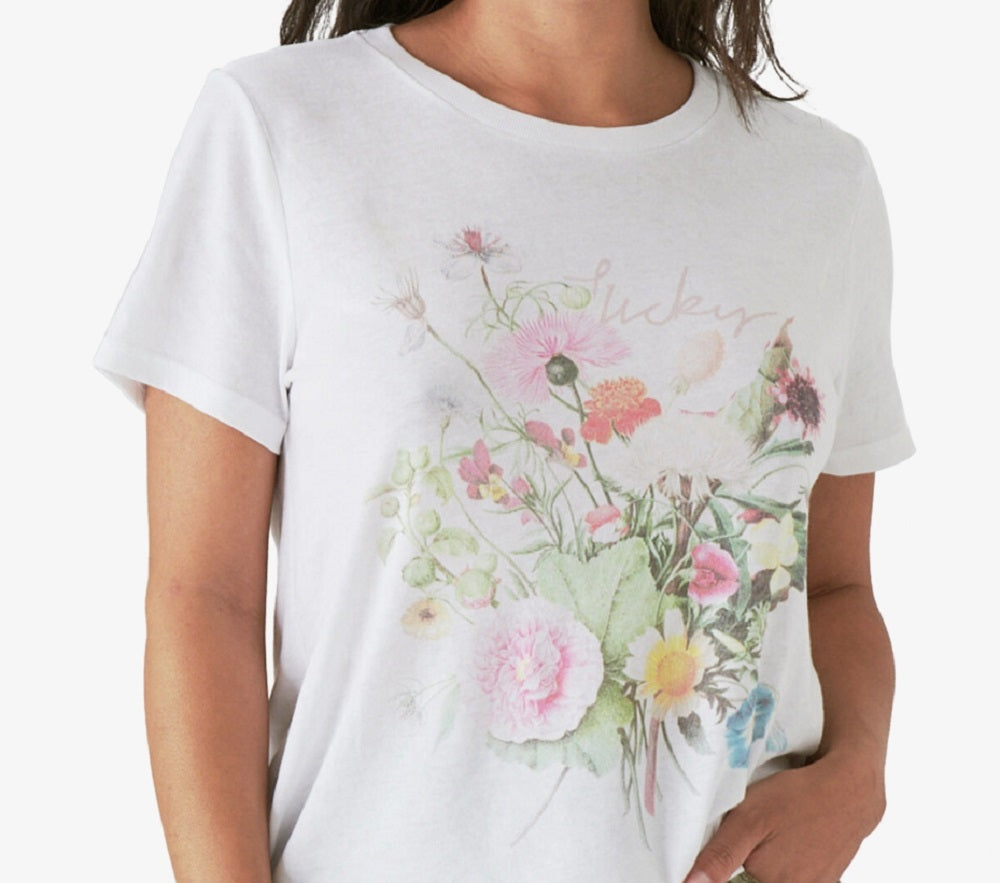 Lucky Brand Women's Bouquet Floral Graphic Tee White Size Small