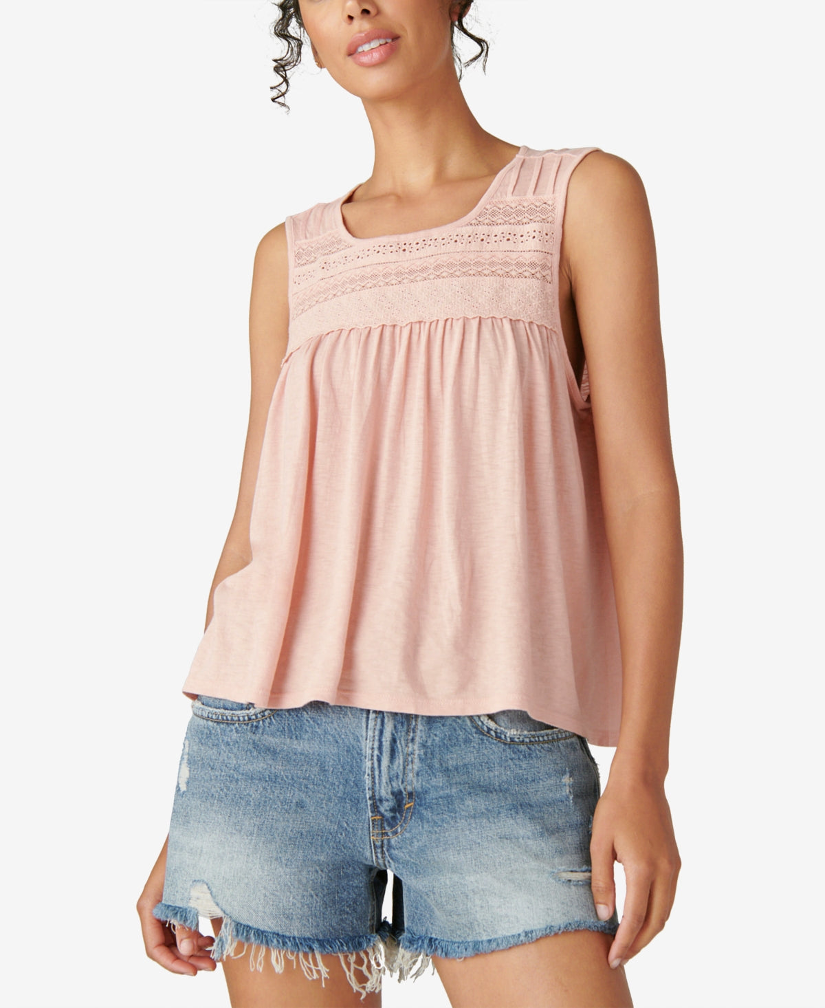 Lucky Brand Women's Lace Trim Tank Pink Size X-Large