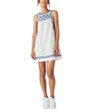 Lucky Brand Women's Embroidered Cotton & Linen Shift Minidress White Size Medium