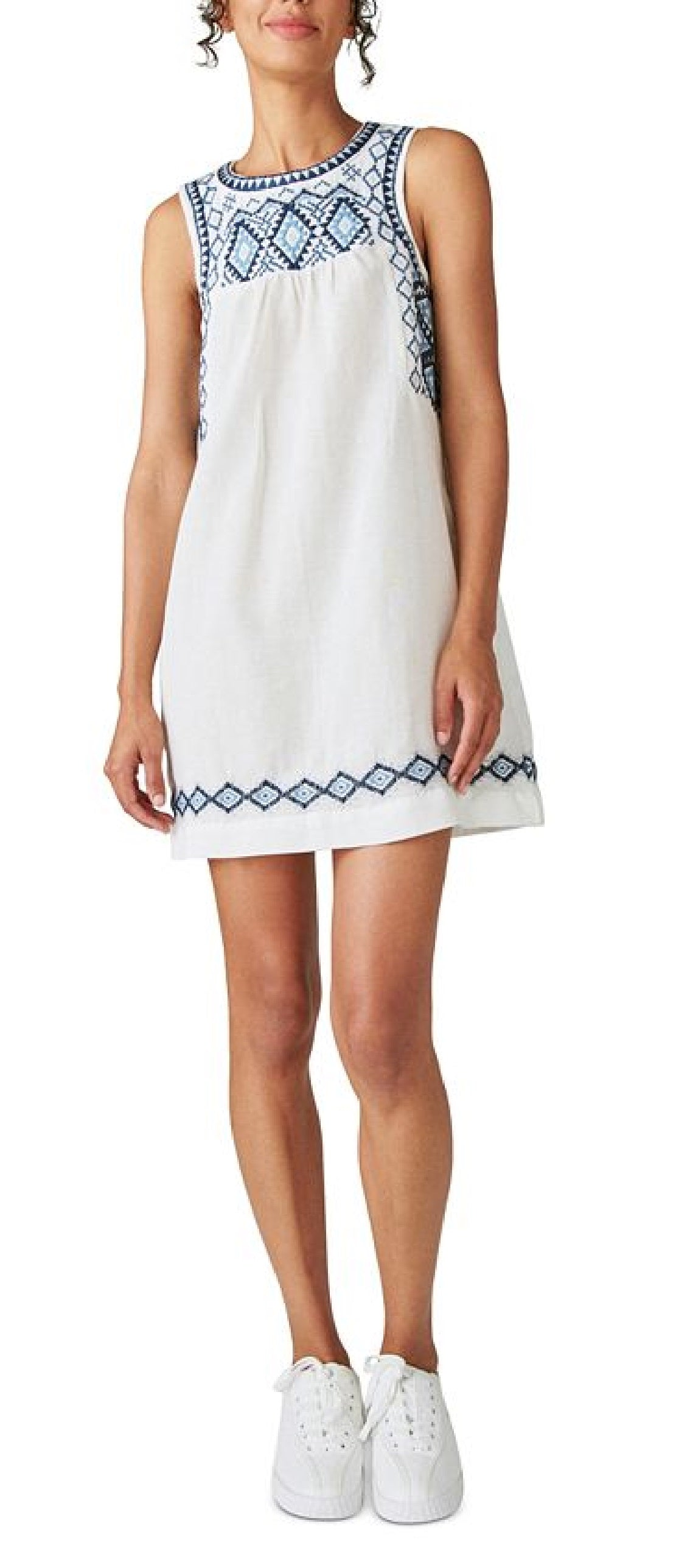 Lucky Brand Women's Embroidered Cotton & Linen Shift Minidress White Size X-Large