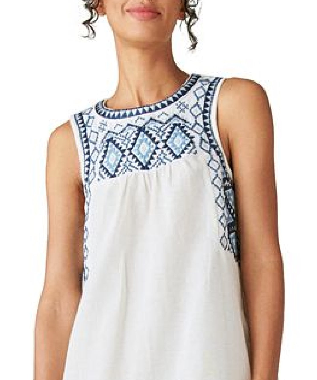 Lucky Brand Women's Embroidered Cotton & Linen Shift Minidress White Size X-Large