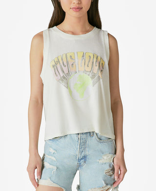 Lucky Brand Women's Give Love Muscle Tank Top White Size Medium