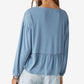 Lucky Brand Women's Sandwash Split Neck Long Sleeve Knit Top Blue Size Medium