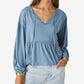 Lucky Brand Women's Sandwash Split Neck Long Sleeve Knit Top Blue Size Medium