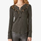 Lucky Brand Women's Lace Trim Rib Henley Gray Size X-Large