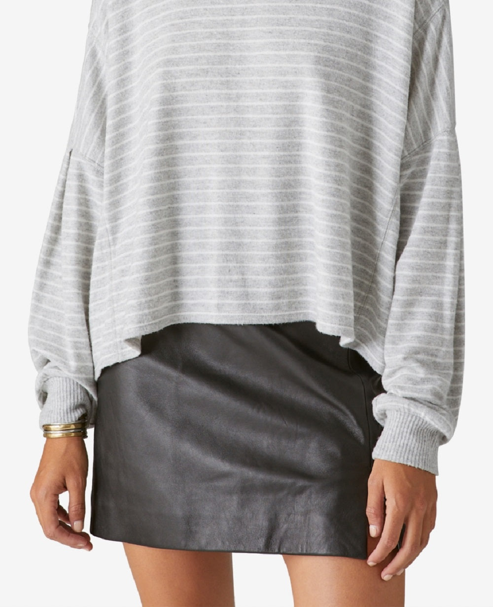 Lucky Brand Women's Stripe Cloud Jersey Pullover Gray Size Large