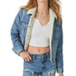 Lucky Brand Women's Embellished Faux Fur Lined Denim Jacket Blue Size Large