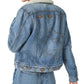 Lucky Brand Women's Embellished Faux Fur Lined Denim Jacket Blue Size Large