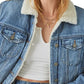 Lucky Brand Women's Embellished Faux Fur Lined Denim Jacket Blue Size Large