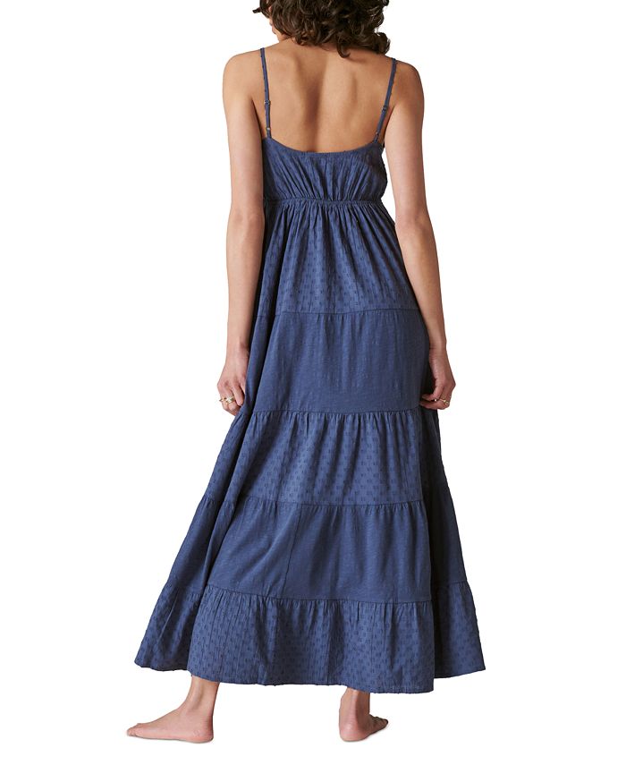 Lucky Brand Women's Cutout Sleeveless Tiered Maxi Dress Blue Size X-Large