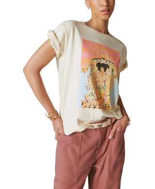 Lucky Brand Women's Hendrix Axis Cover T-Shirt Beige