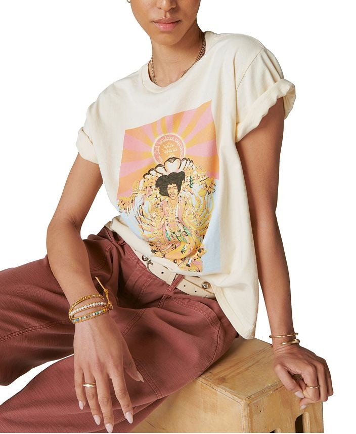 Lucky Brand Women's Hendrix Axis Cover T-Shirt Beige