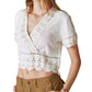 Lucky Brand Women's V Neck Crocheted Crop Top White