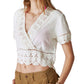 Lucky Brand Women's V Neck Crocheted Crop Top White
