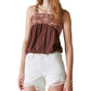 Lucky Brand Women's Floral Embroidered Bubble Tank Top Brown Size Medium