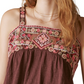Lucky Brand Women's Floral Embroidered Bubble Tank Top Brown Size Medium